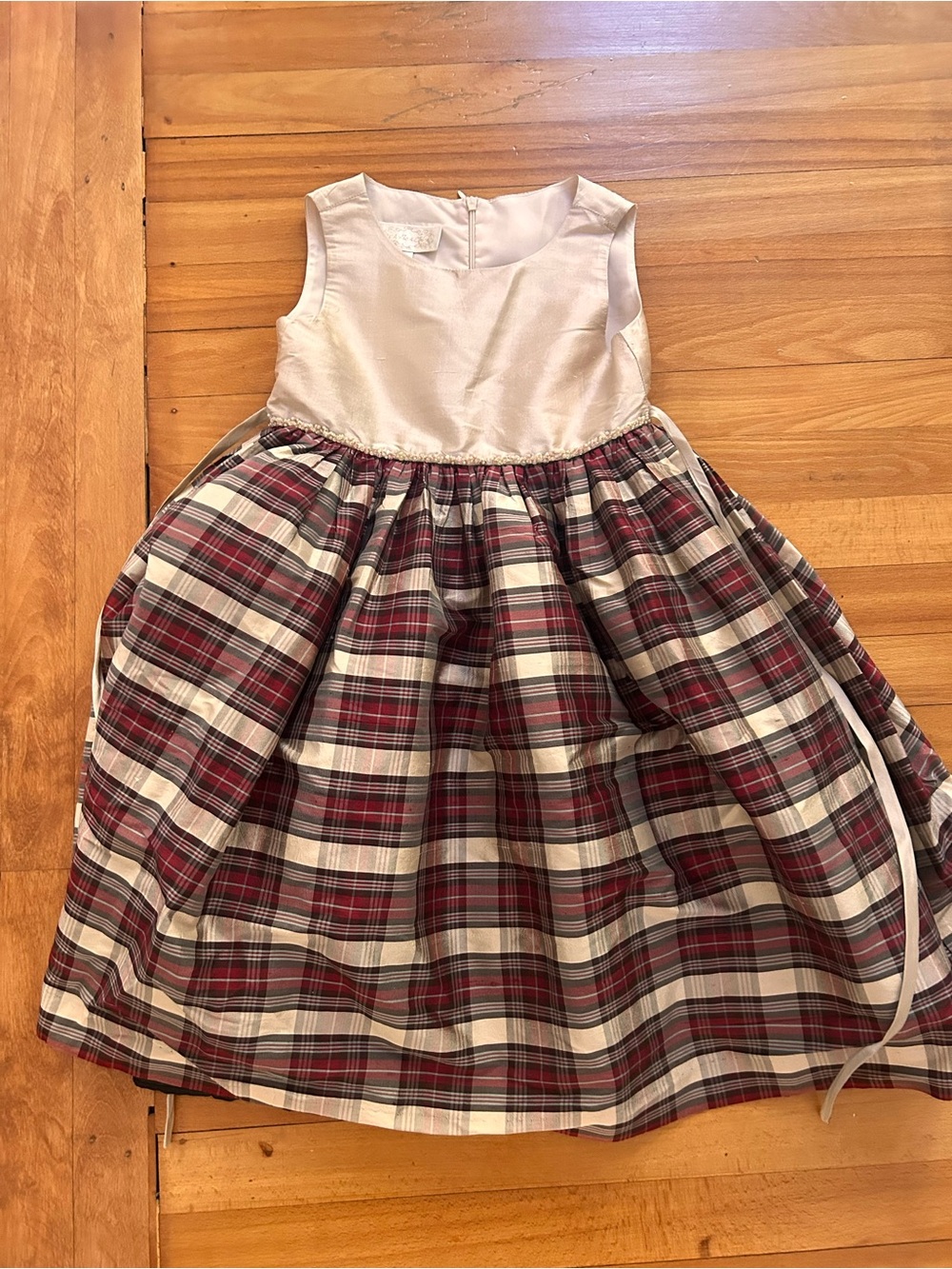 Isobella & Chloe Cream and Red Plaid Girls' Formal Dress